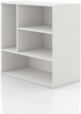 Homes: Inside + Out Apexa 4-Vertical Storage Organizer Shelves, Stackable Wood Bookcase for Organization, Dorm Teen Room