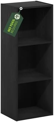 Furinno PASIR Book Shelf, 3-Tier Open Shelves Bookshelf, Bookcase, 9 x 12 x 32, for Living Room, Bedroom, Home Office, D