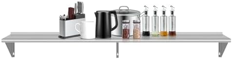 12" D x 72" W Stainless Steel Wall Mounted Shelves, Floating Shelving with Brackets, Commercial Shelf Perfect for Restau