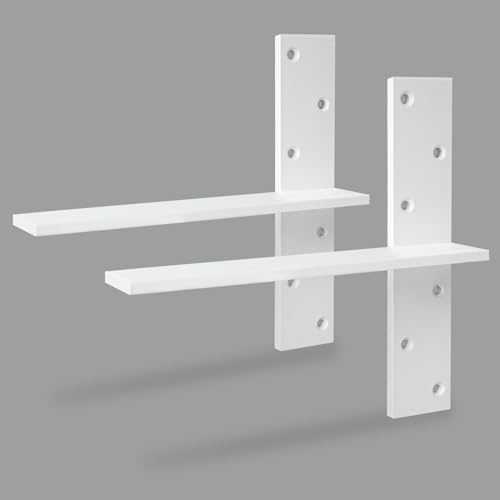 Free Hanging Countertop Support Bracket 12" Lx2.5 W 2 Pack White Heavy Duty Hidden Floating Wall Shelf Bracket 3/8" Thic