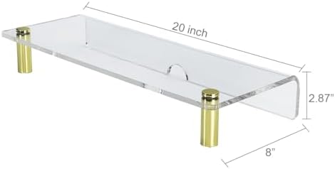 Clear Acrylic Monitor Stand Riser, 20 x 8 x 2.87 inches, Gold Posts