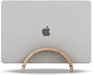 Kothar Wood Vertical Laptop Stand for Desk, Natural Bamboo, Space-Saving Desktop Dock for Apple MacBook, Microsoft Surfa