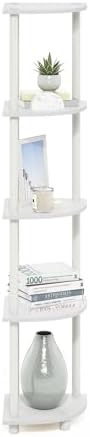 Furinno Turn-N-Tube Toolless Assembly Corner Shelf, 5-Tier White Corner Bookshelf, Open Storage Shelves, for Organizatio