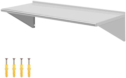 18" D x 48" W Stainless Steel Wall Mounted Shelves, Floating Shelving with Brackets, Commercial Shelf Perfect for Restau
