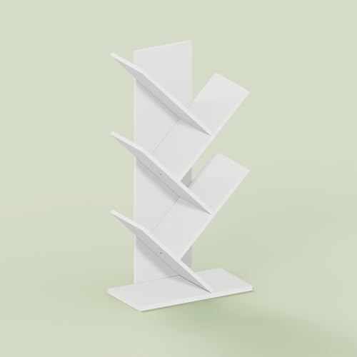 Ipoh Tree Book Shelf, 5-Tier Tree Bookcase, for Narrow Space, Books, CDs, Magazines, White