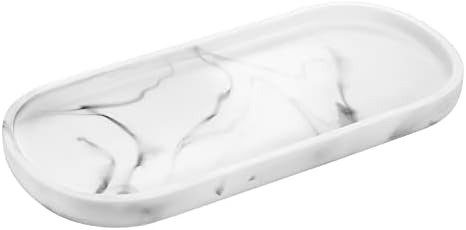Luxspire 10" Oval Bathroom Tray for Countertop Organizer, Gravel White