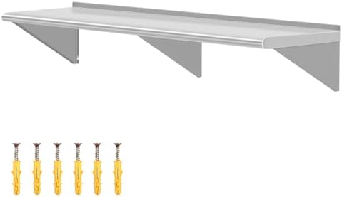 14" D x 60" W Stainless Steel Wall Mounted Shelves, Floating Shelving with Brackets, Commercial Shelf Perfect for Restau