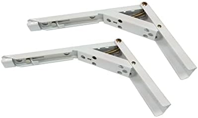 QCAA Folding Bracket, 8 inch, Steel, Powder Coated, White, 2 Pack, Made in Taiwan