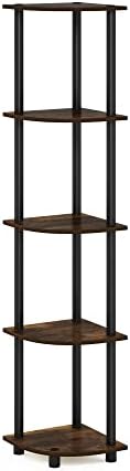 Furinno TURN-N-TUBE Corner Shelf, 5-Tier Corner Bookshelf, Open Storage Shelves, for Organization and Storage, Living Ro