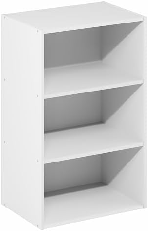 Furinno Basic Book Shelf, 3-Tier Bookshelf, Storage Organizer Bookcase with Open Shelf, 11 x 17 x 26, for Living Room, B