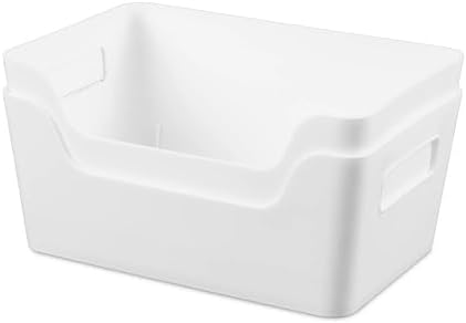 8 Pack Plastic Storage Bins with Handles, 6.5x9.5x4 Inch White Scoop Front
