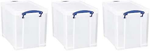 Really Useful Box 19L Stackable Plastic Storage Containers, Clear, 3-Pack