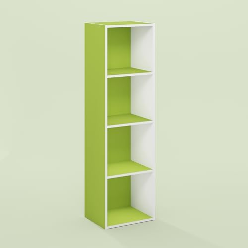 Hagen 4 Tier Organizer Bookcase, Bookshelf, Cube Storage, for Living Room, Home Office, Green/White