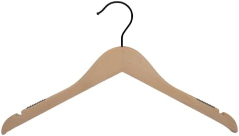 NAHANCO Wooden Shirt Hanger, 17” Raw Finish w/Black Hook (Pack of 25)