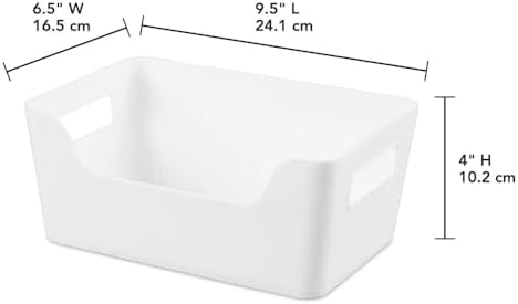 8 Pack Plastic Storage Bins with Handles, 6.5x9.5x4 Inch White Scoop Front