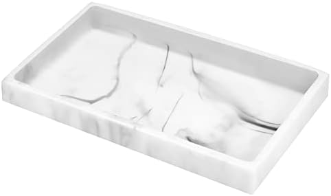 Luxspire Resin Bathroom Vanity Tray Countertop Organizer, M, Marble White