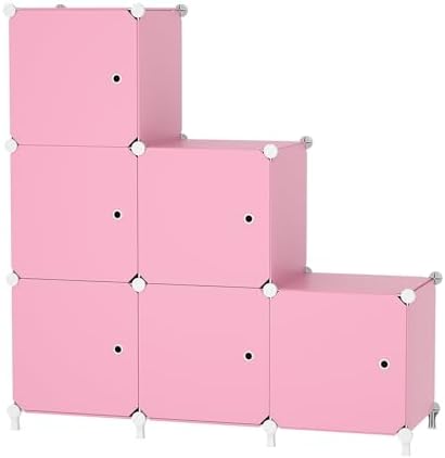 6Cube Storage Organizer Modular Stackable with Doors Pink