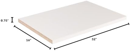 Cabinet Shelf Melamine 3/4 inches, Custom, Cut to Size. (16 inches Depth, 32 inches Length) (MEL16X32)