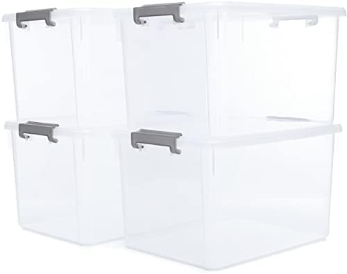 Citylife 4-Pack 32 QT Clear Plastic Storage Bins with Latching Lids