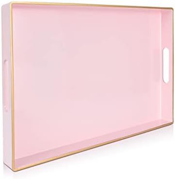 Gifturbo Pink Serving Trays,Decorative Serving Tray with Handles, Coffee Table Rectangular Trays Plastic Tray for Ottoma