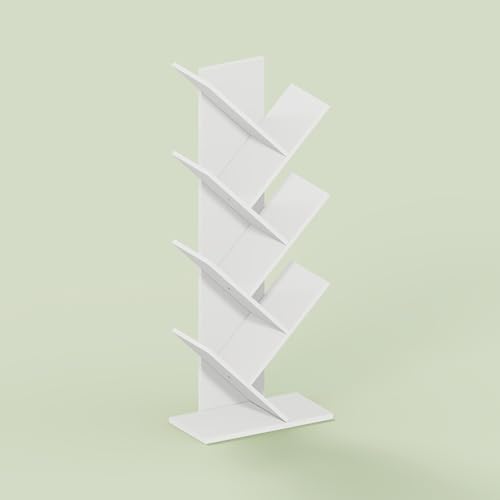 Ipoh Tree Book Shelf, 7-Tier Tree Bookcase, for Narrow Space, Books, CDs, Magazines, White