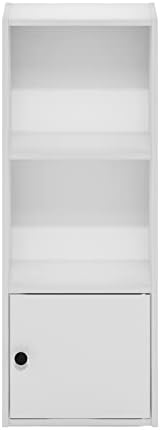 Furinno LUDER Book Shelf, 3-Tier Modern Bookshelf, Bookcase with 1 Door Storage Cabinet, 9.3 x 12 x 31.5, for Living Roo