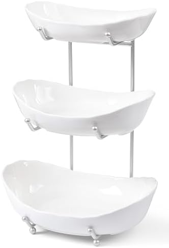 HBlife 3 Tier Fruit Bowl, Ceramic Fruit Basket for Kitchen Counter
