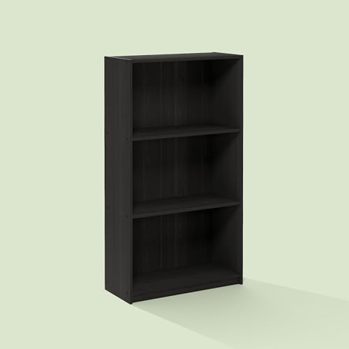 Hagen 3-Tier Bookshelf, 40 Inch Tall Bookcase, for Home Office, Study, Living Room, Dark Charcoal