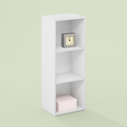 Hagen 3-Tier Toolless Assembly Open Shelf Bookcase, Bookshelf, for Living Room and Home Office, White