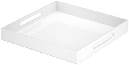 NIUBEE Acrylic Serving Tray 12x12 Inches -Spill Proof- White Decorative Tray Organiser for Ottoman Coffee Table Countert