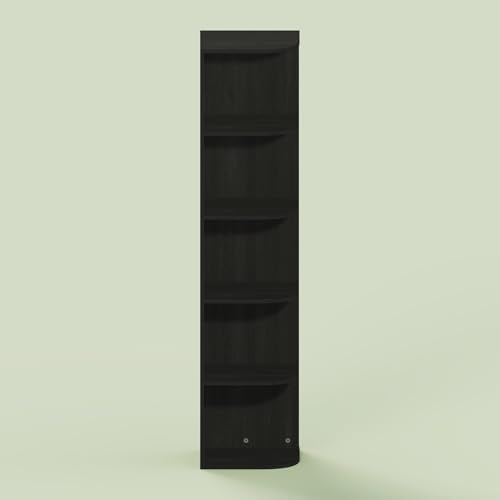 Frei 5-Tier Corner Bookcase, Bookshelf, for Home Office, Living Room, Bedroom, Black Oak