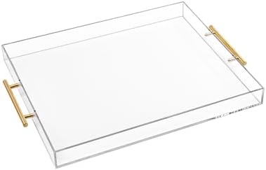 Large Clear Acrylic Serving Tray (16×18 Inches) with Gold Handles Spill Proof Acrylic Decorative Tray Organiser for Otto