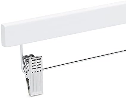 Amazon Basics Durable Wooden Pants and Skirt Hangers with Clips, Closet Organizer, White, 10-Pack