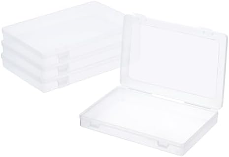PATIKIL 9x6x1.2inch Clear Storage Box with Hinged Lid, 4Pack Plastic Stackable Rectangle Organizer Container for Beads J