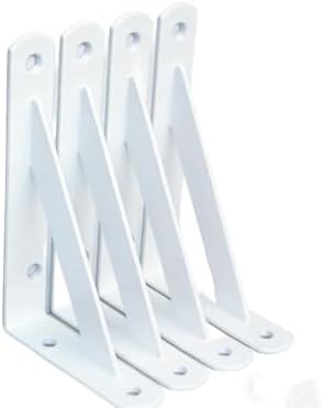 4 Pack L5 x H 3" White Heavy Duty Shelf Brackets with Screws Metal Shelf Brackets Shelf Support Angle Brackets for Shelv
