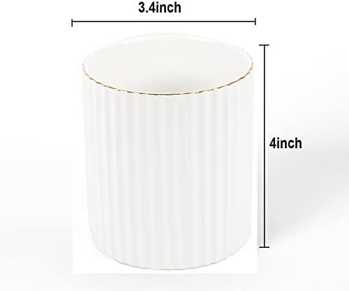 CROWNOS Pen Holder for Desk, Ceramic Pencil Cup Office Desk Organizer, Makeup Brush Holder, White