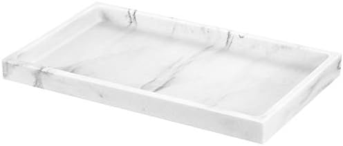 Luxspire Resin Bathroom Vanity Tray for Countertop Organizer,M,Gravel White