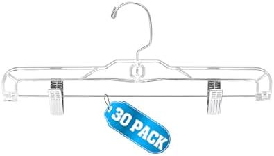 AMKUFO Pants-Hangers-with-Clips-30-Pack, 14 Inch Clear-Plastic-Skirts-Hangers-with-Adjustable-Clips for Shorts Jeans Trousers, Clothes-Hangers Non-Slip Clip-Hangers