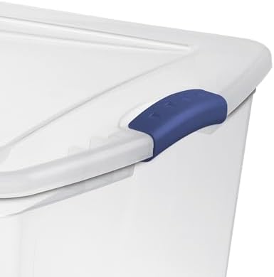 105 Qt. Plastic Storage Bin with Durable Lid, Stackable and Nestable Clear Tote Container Featuring Blue Buckles, Ideal 
