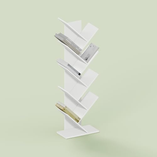 Ipoh Tree Book Shelf, 9-Tier Tree Bookcase, for Narrow Space, Books, CDs, Magazines, White