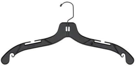 NAHANCO 17" Medium Weight Plastic Shirt Hanger, Black with Black Hook (Pack of 100), Made in USA