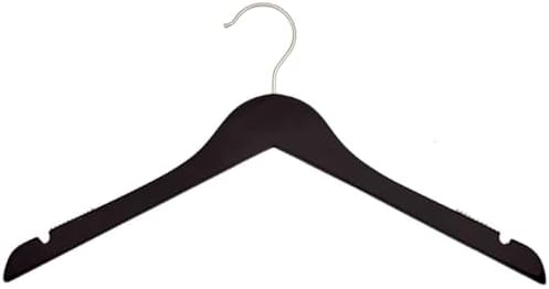 NAHANCO Wooden Shirt Hanger, 17" - Low Gloss Black with Chrome Hook (Pack of 100)