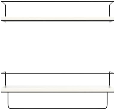 Shario White Floating Shelves - Set of 2, Wall Mounted Hanging Shelves with Black Towel Rack, Decorative Storage Shelves