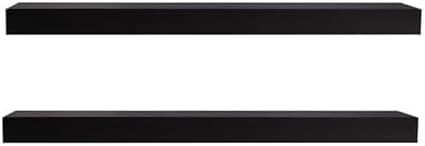 MELANNCO Floating Shelves for Wall Set of 2, Black Wood Wall Shelves with Pole Mount, 23.6 x 5.17 x 1.5 in, Modern Wall 