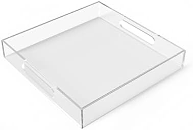 Acrylic Serving Tray (12x12x2Inch) with Handles -Spill Proof- Clear Decorative Tray for Appetizer,Breakfast -Countertop 