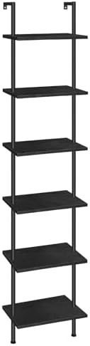HOOBRO DIY Ladder Shelf, 6-Tier Wooden Wall Mounted Bookshelf, Narrow Bookcase, Display Shelf, Storage Rack, Plant Stand