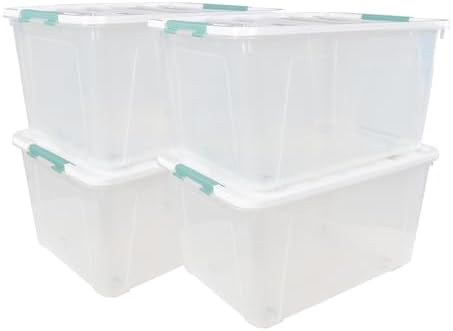 80 L Extra Large Plastic Storage Box, Clear Large Plastic Storage Bins with Wheels, 4-Pack