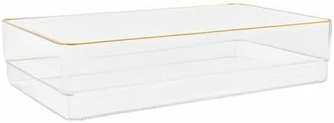 Martha Stewart Kerry Plastic Stackable Office Desk Drawer Organizers, 12" x 6", 3 Pack, with Gold Trim
