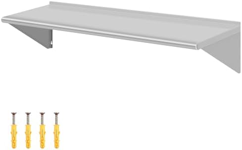 14" D x 48" W Stainless Steel Wall Mounted Shelves, Floating Shelving with Brackets, Commercial Shelf Perfect for Restau