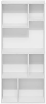 Furinno DALY Book Shelf, 7-Cube Bookshelf, Cube Storage Organizer Bookcase with Irregular Compartments, 9.4 x 18.9 x 42.